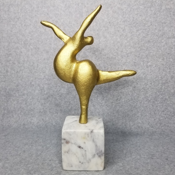 Gold Metal Woman Dancer 11.5" Statue Art Deco Voluptuous Acrobat Marble Mount - Picture 3 of 12